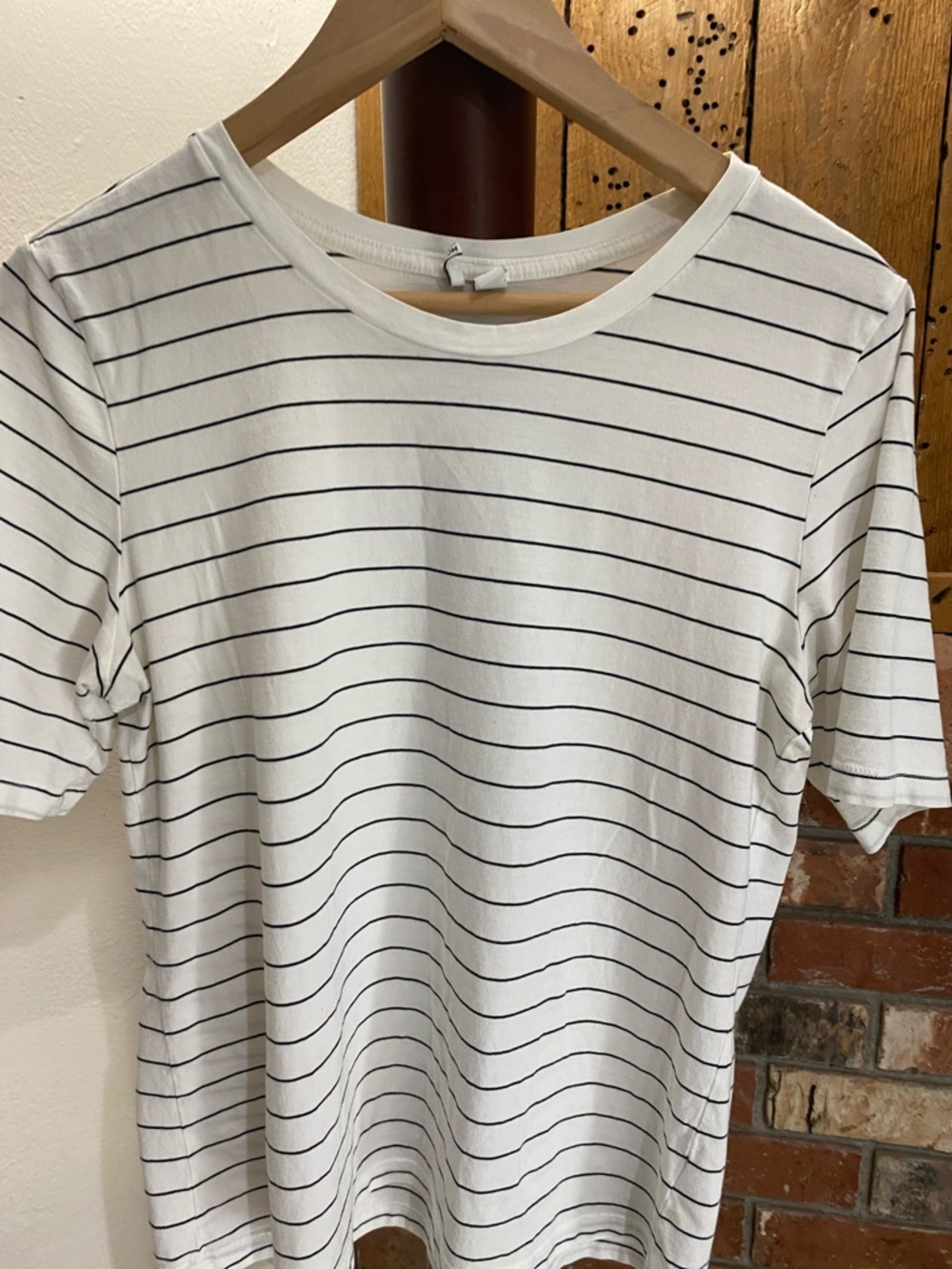 Nordstrom White Short-Sleeve Tee with Black Pinstripes